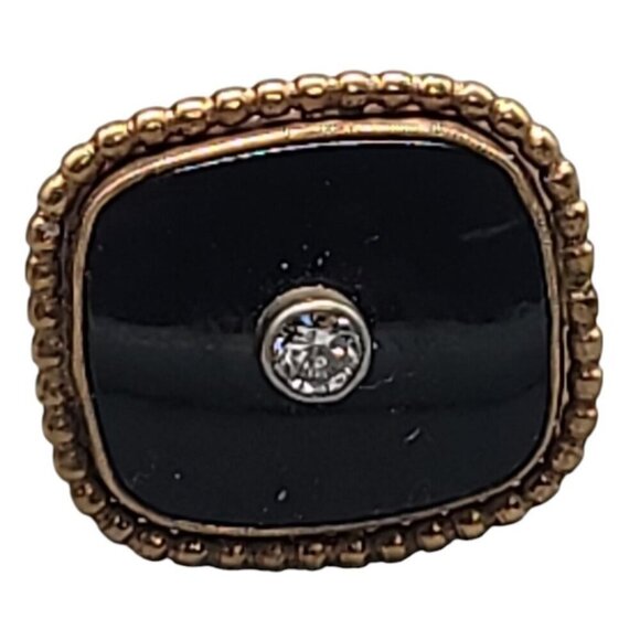 14k Black Onyx Inlay Mens Tie Tack Mine Cut Diamond Antique Early 1900s Art Deco